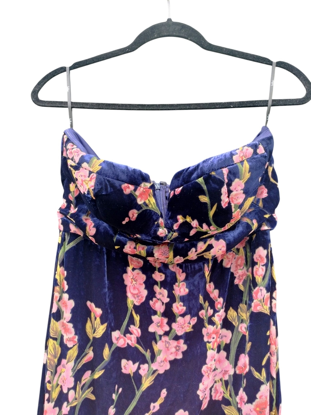 Lulus Bloom In Mind Navy Velvet Floral Strapless Maxi Dress" Size L - Picture 6 of 9